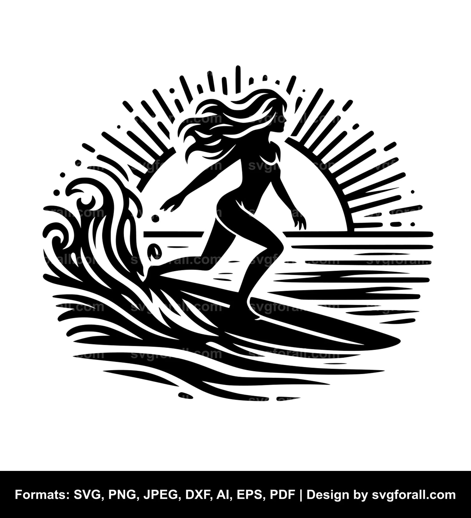 Girl Surfing SVG Clipart