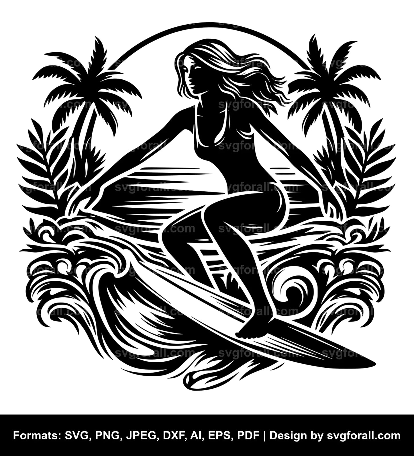 Girl Surfing SVG Design