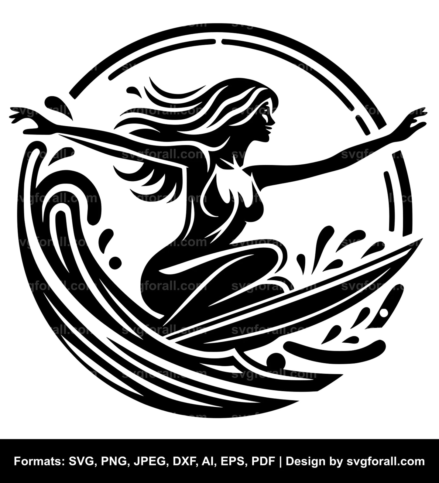 Girl Surfing SVG File