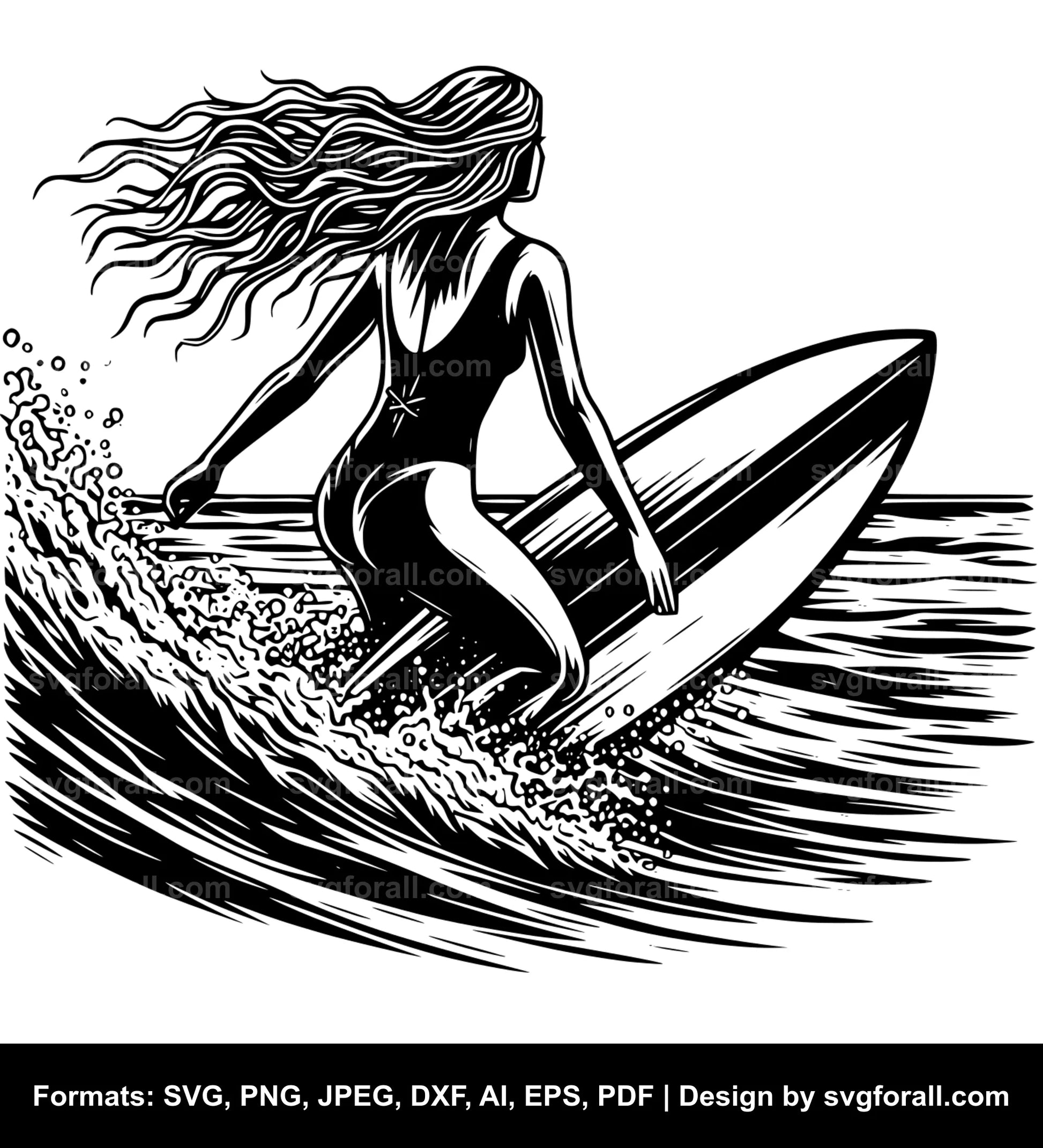 Girl Surfing SVG PNG