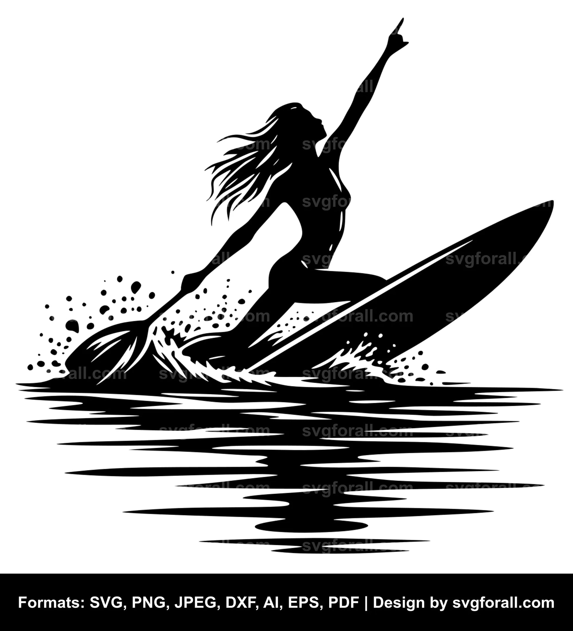 Girl Surfing SVG Vector