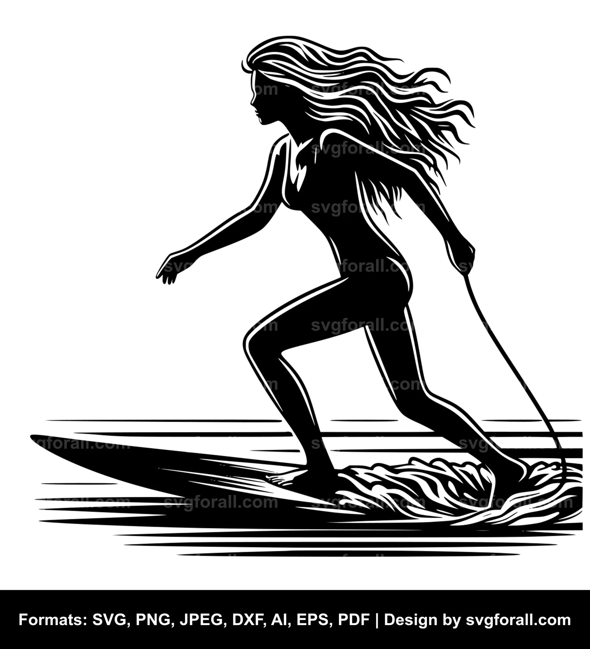 Girl Surfing Vector SVG