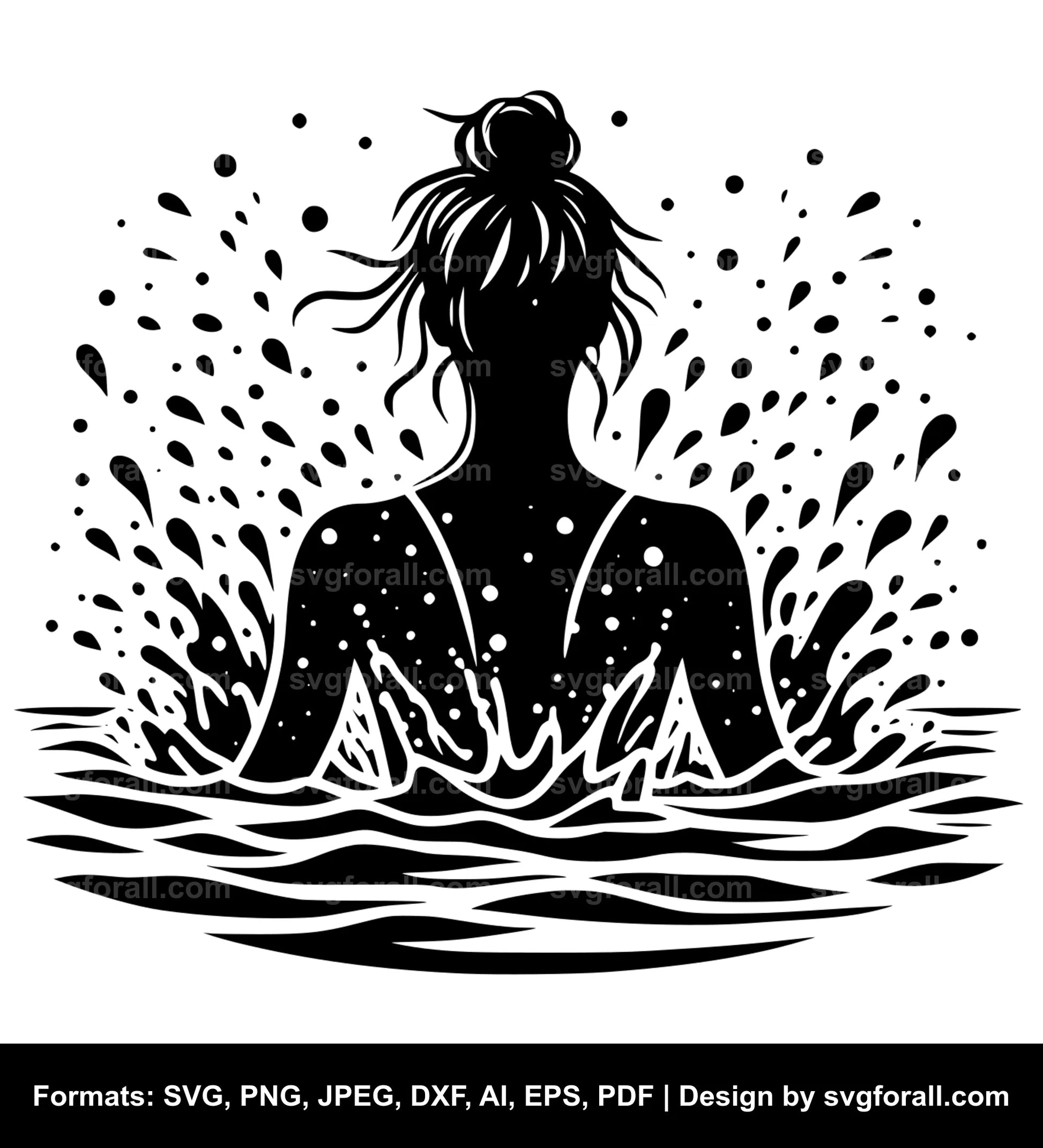 Girl Swimming Black SVG