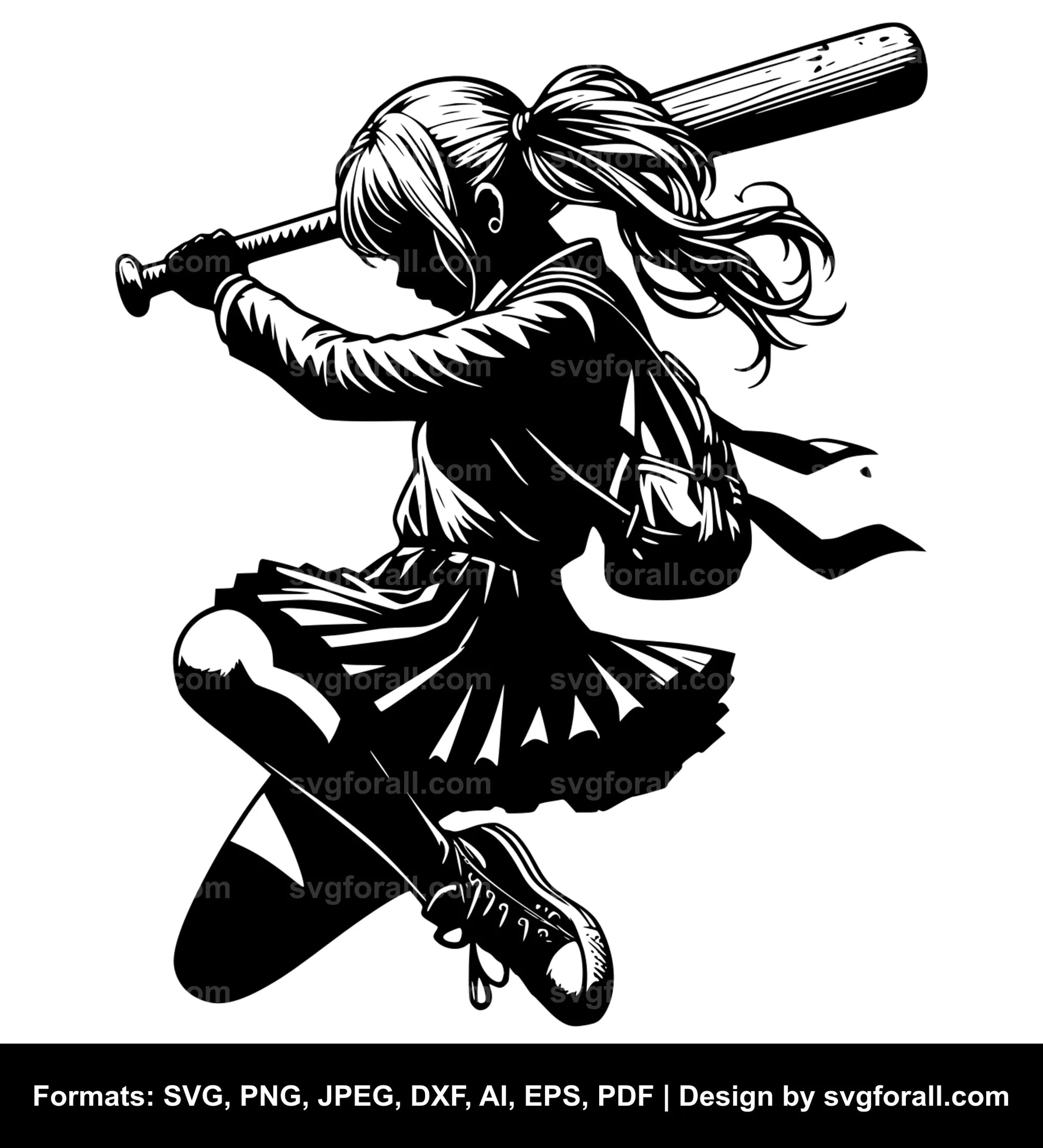 Girl Swinging Bat SVG Download