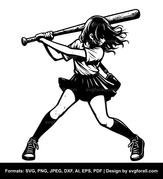 Girl Swinging Bat SVG File