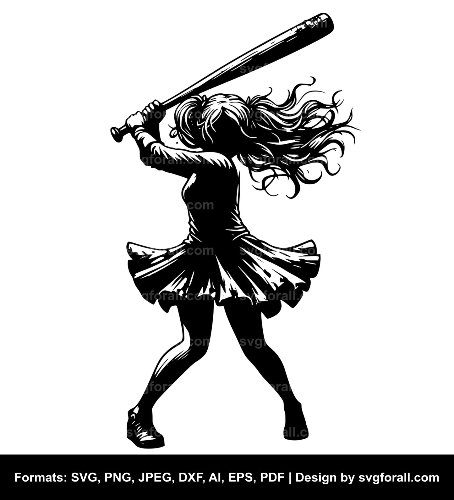 Girl Swinging Bat SVG Vector