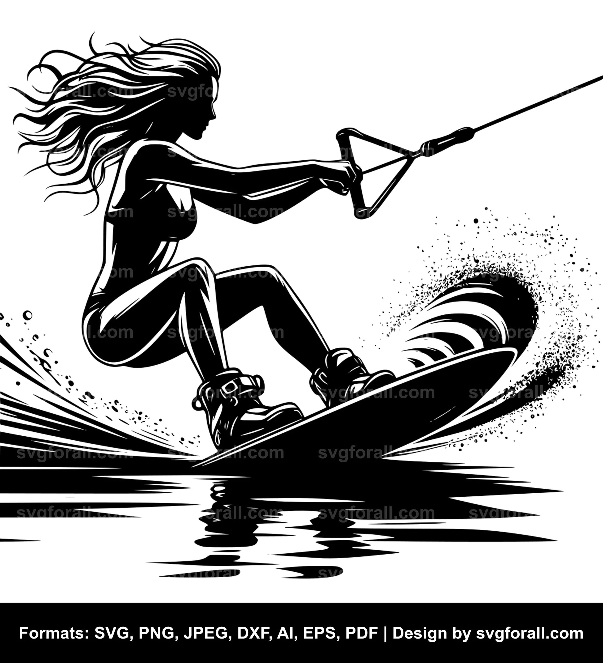 Girl Wakeboarding Black SVG