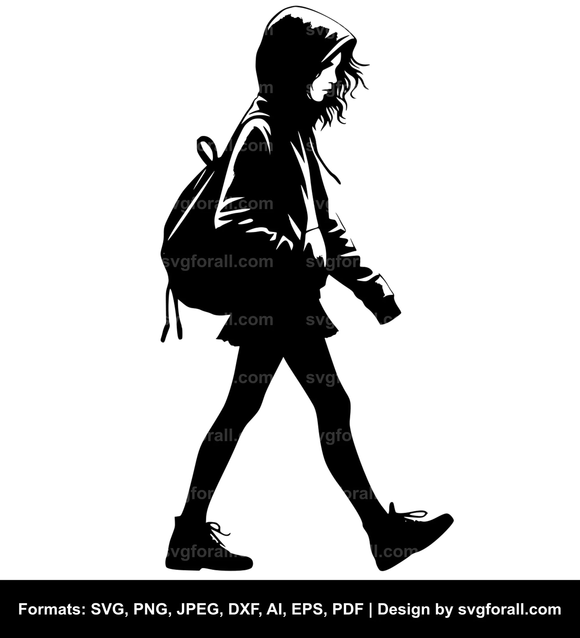 Girl Walking Black SVG