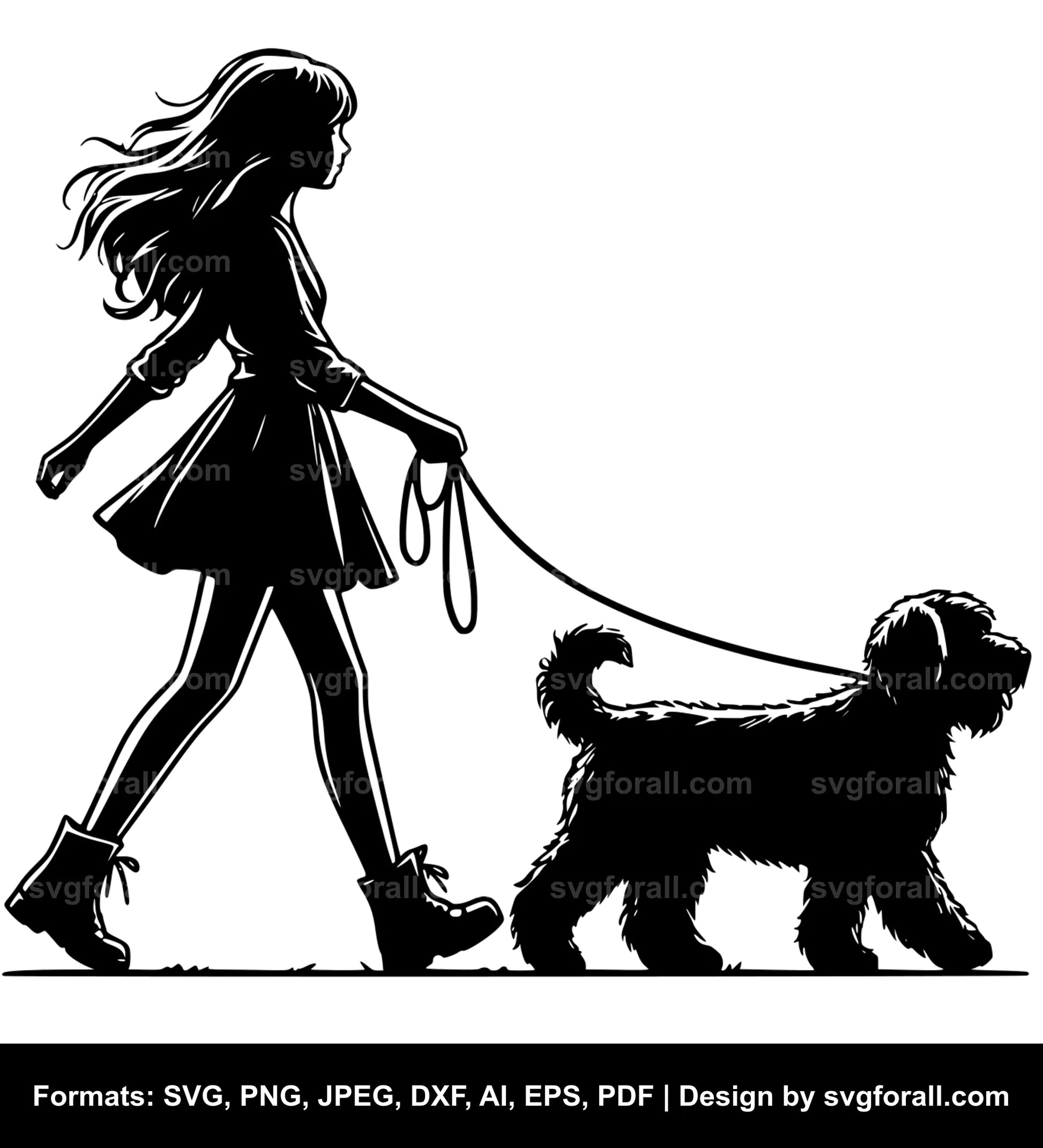 Girl Walking Dog Cricut SVG