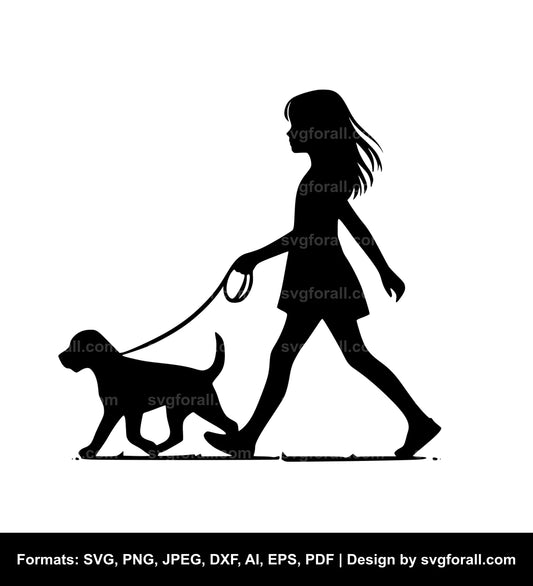 Girl Walking Dog SVG Design