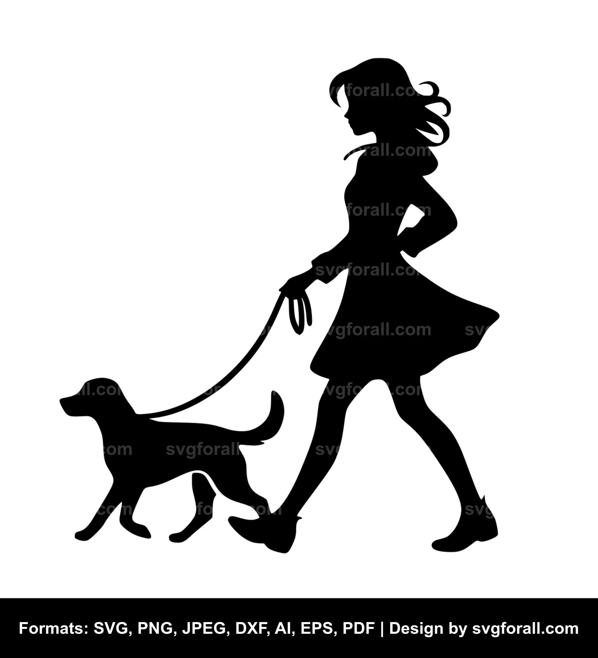 Girl Walking Dog SVG File