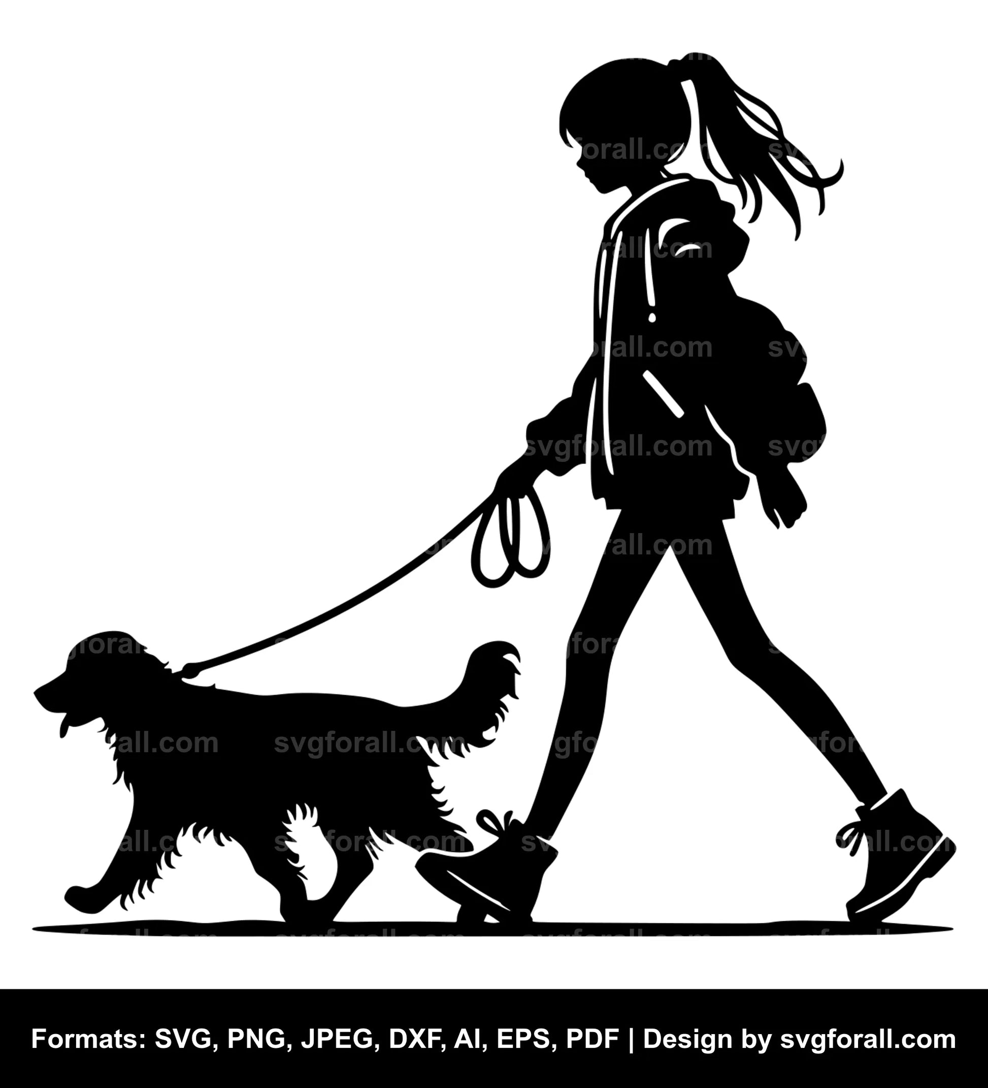 Girl Walking Dog SVG PNG