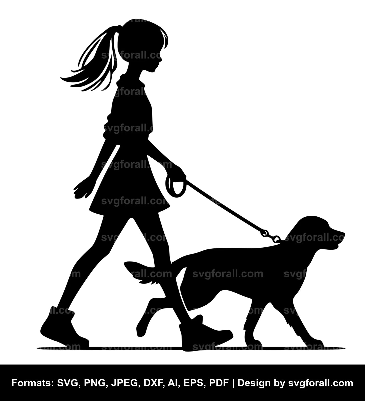 Girl Walking Dog SVG Vector