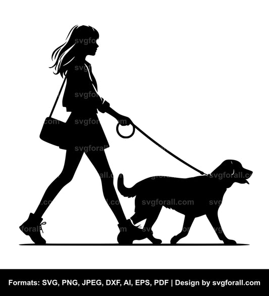 Girl Walking Dog Vector SVG