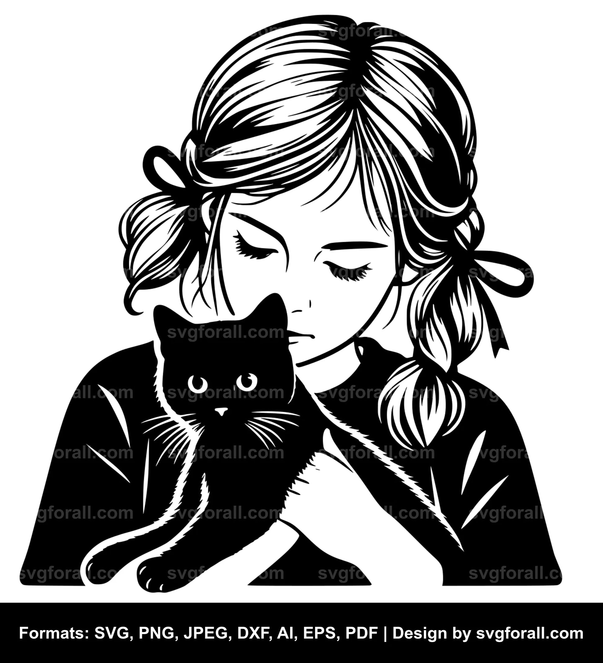 Girl With Cat Clipart SVG