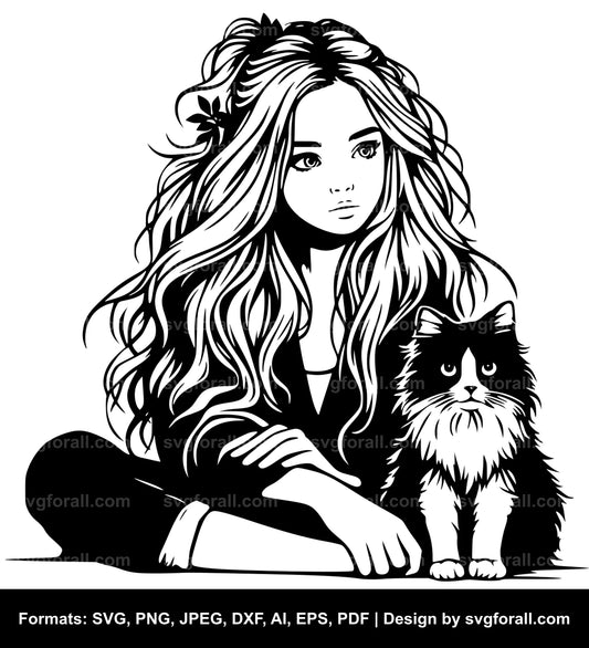 Girl With Cat SVG