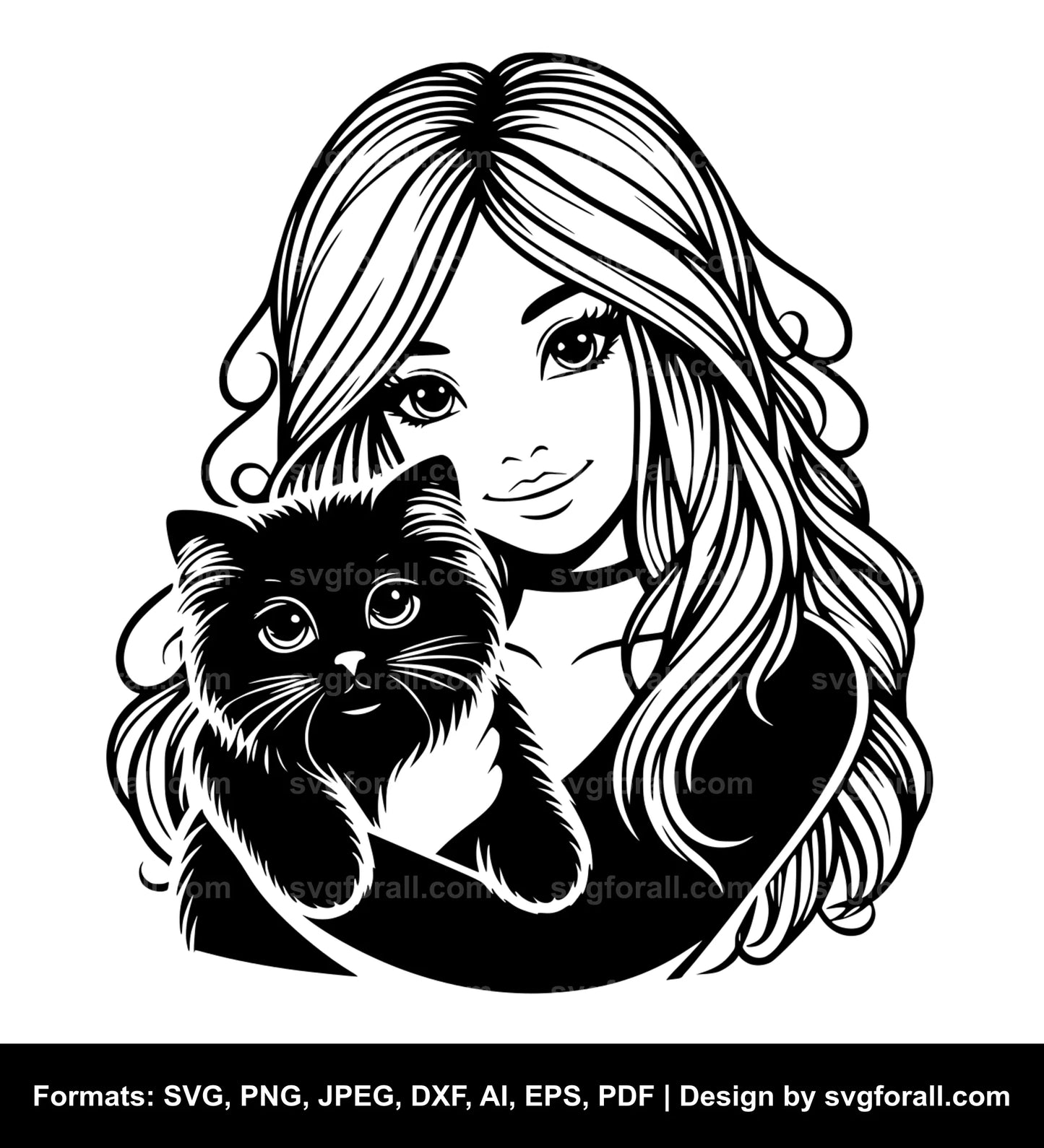 Girl With Cat SVG Clipart