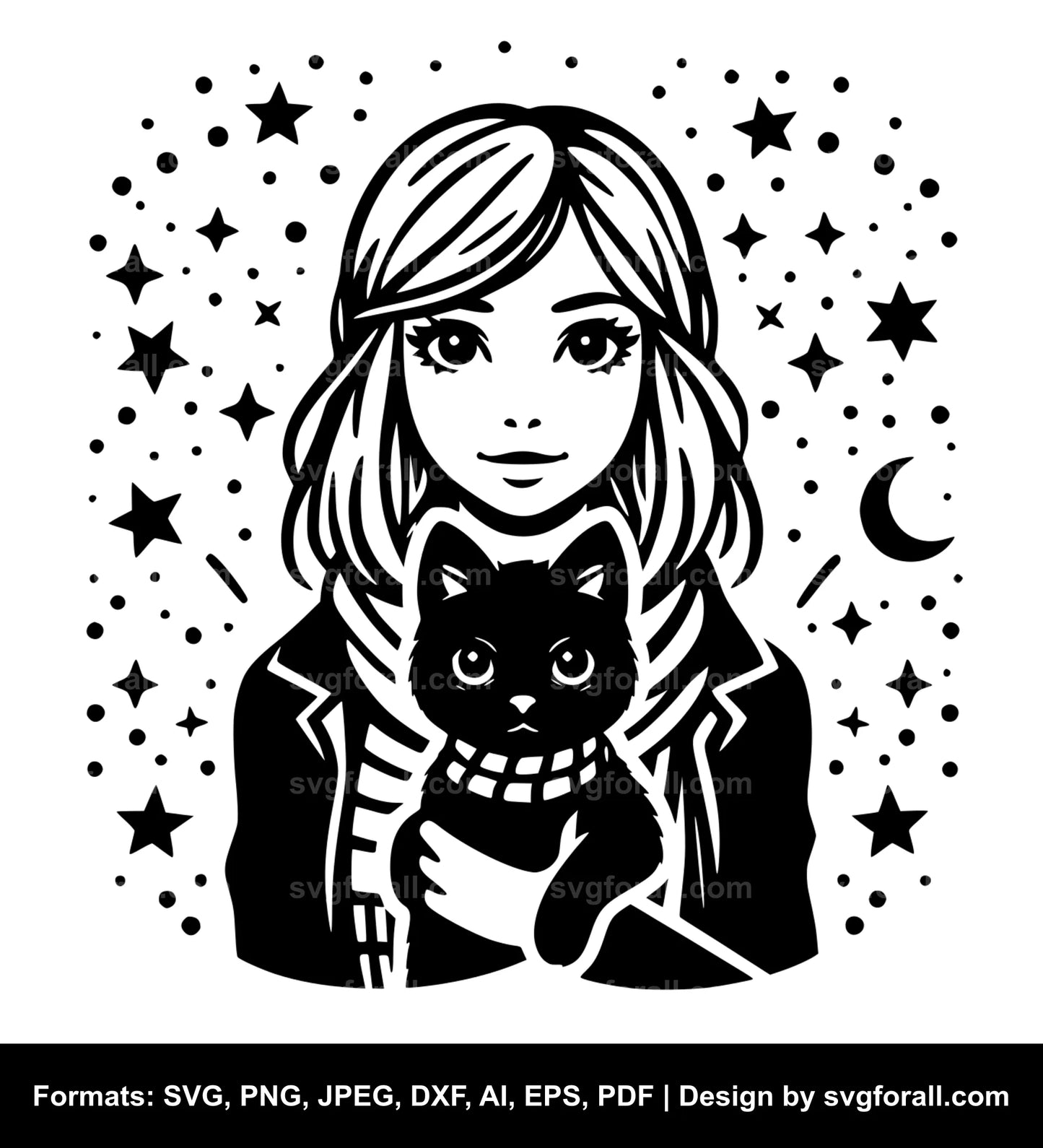 Girl With Cat SVG Design