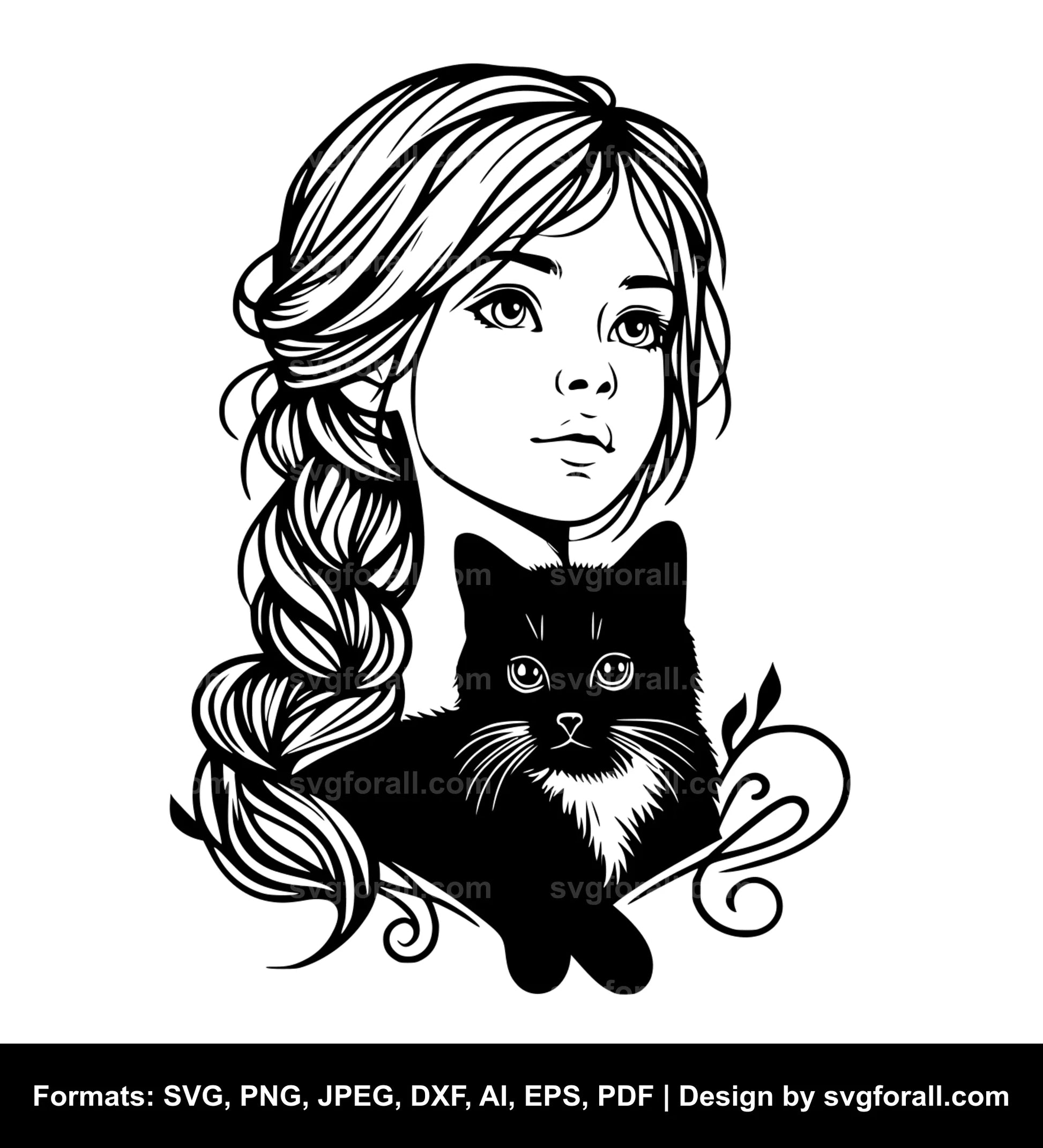 Girl With Cat SVG File