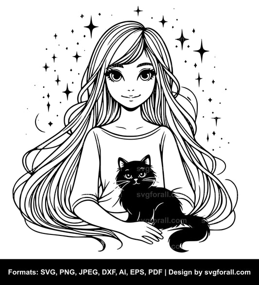 Girl With Cat SVG Vector