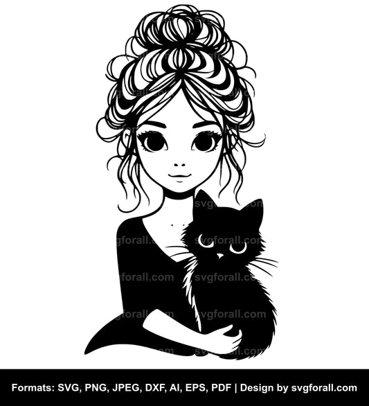 Girl With Cat Vector SVG