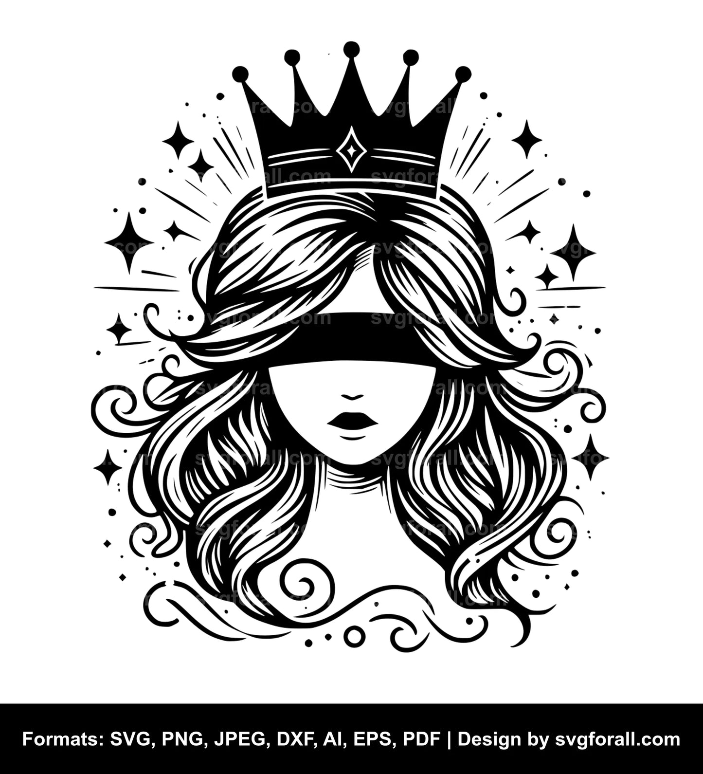 Girl With Crown Black SVG