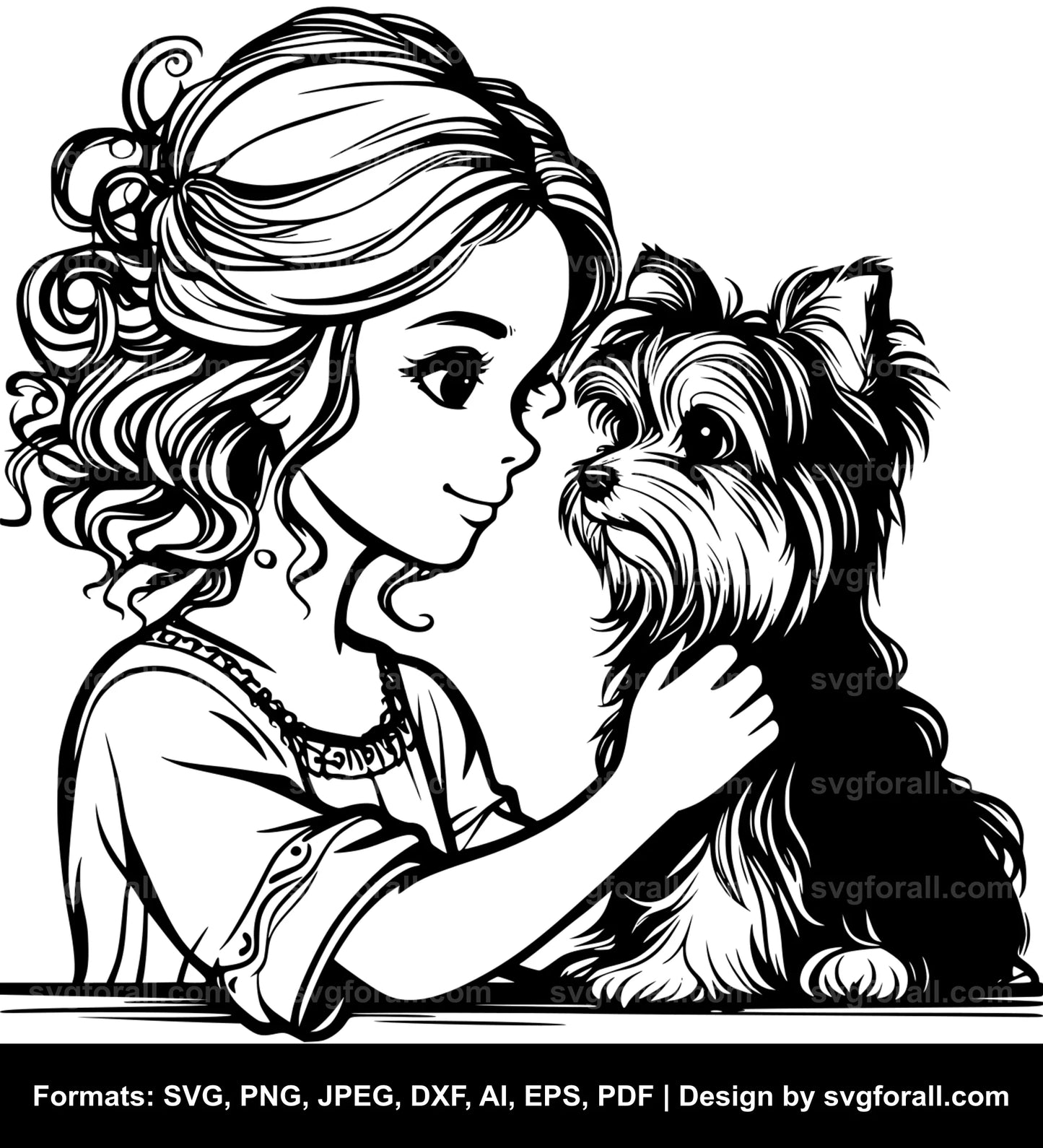 Girl With Dog Black SVG