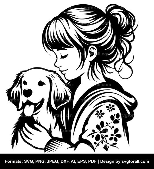 Girl With Dog SVG Design