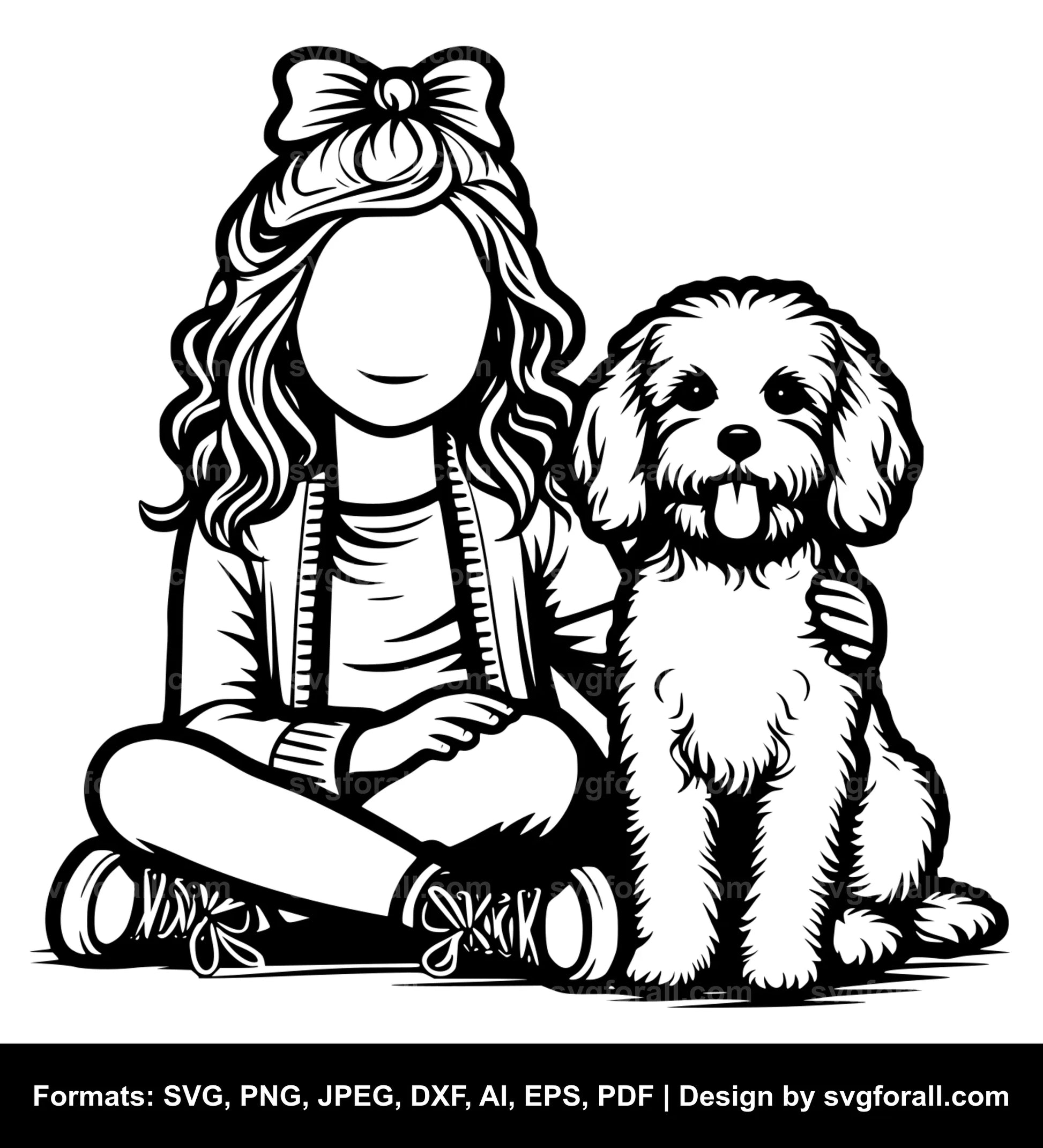 Girl With Dog Vector SVG