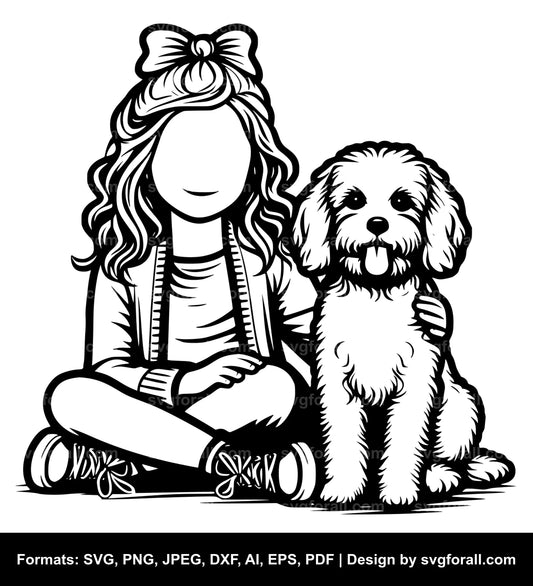 Girl With Dog Vector SVG