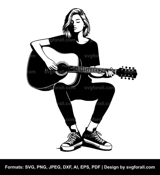 Girl With Guitar SVG File