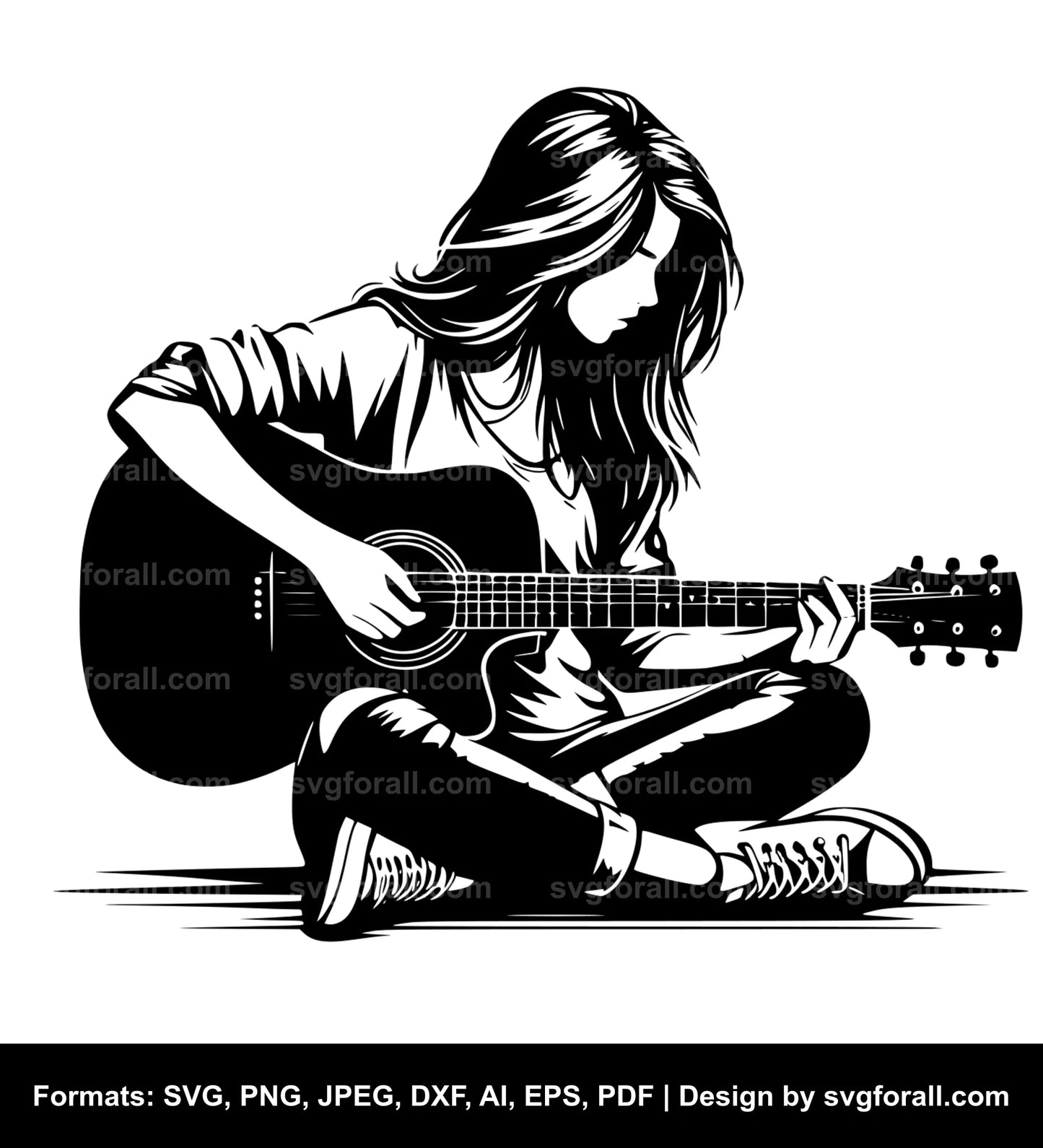 Girl With Guitar SVG PNG