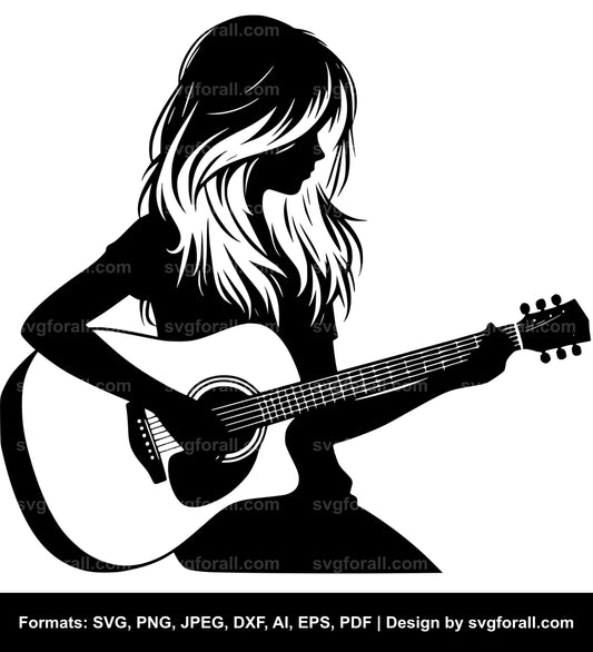 Girl With Guitar SVG Vector