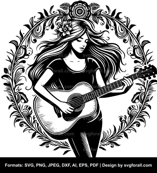 Girl With Guitar Vector SVG