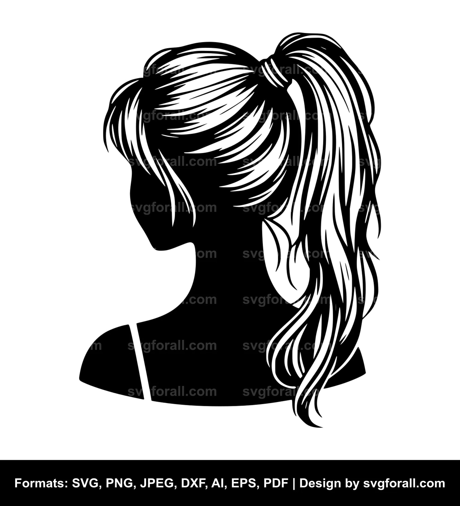 Girl With Ponytail Black SVG