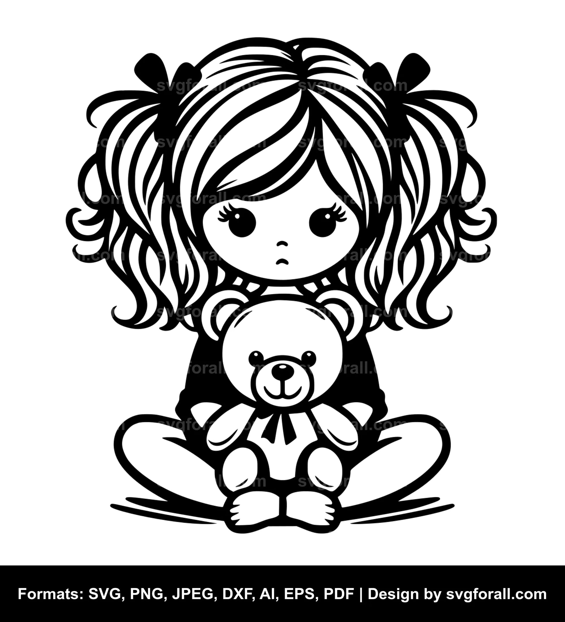 Girl With Teddy Bear Cricut SVG