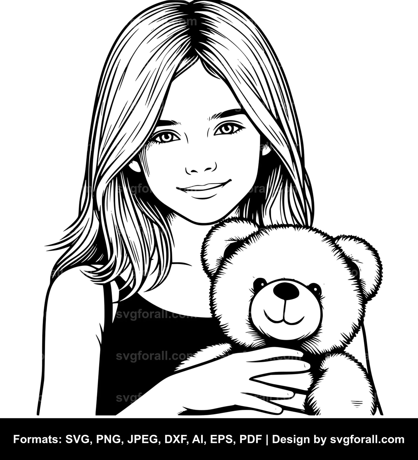 Girl With Teddy Bear SVG