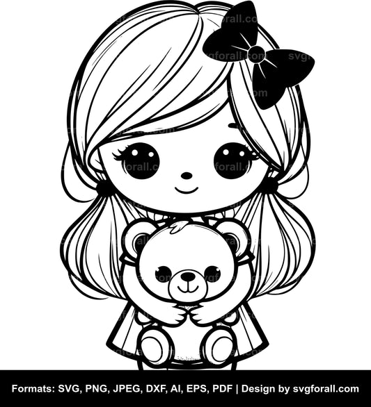 Girl With Teddy Bear SVG File