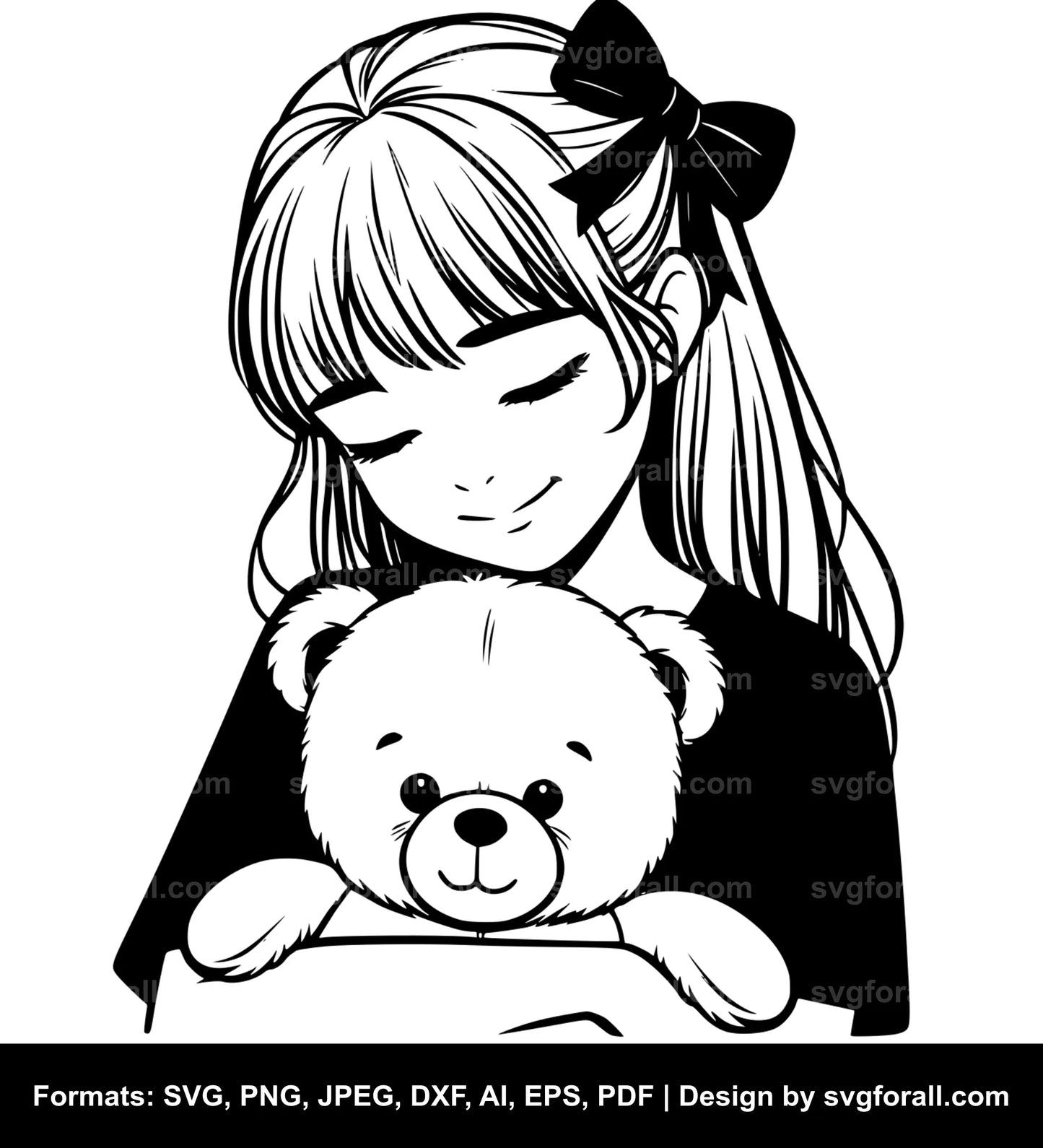 Girl With Teddy Bear SVG PNG