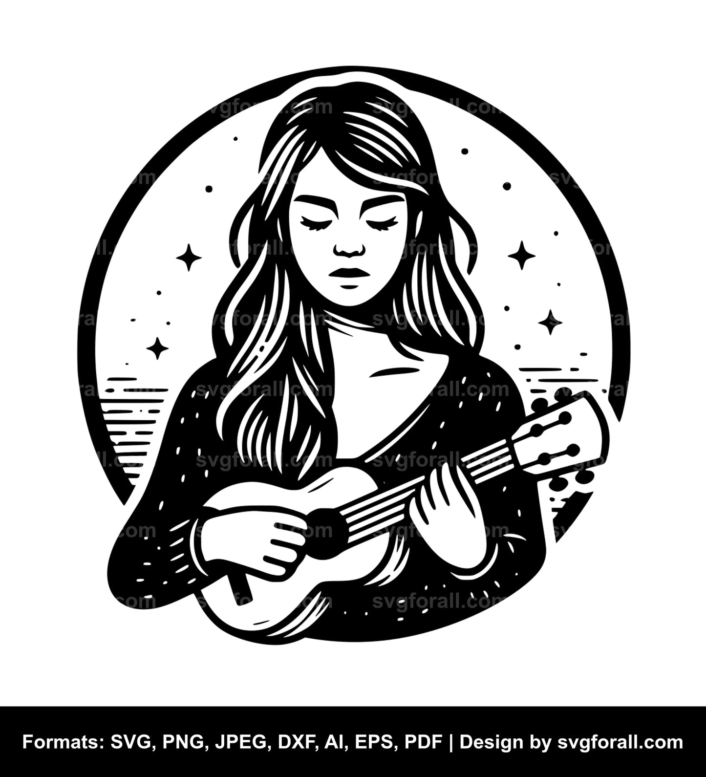 Girl With Ukulele SVG PNG