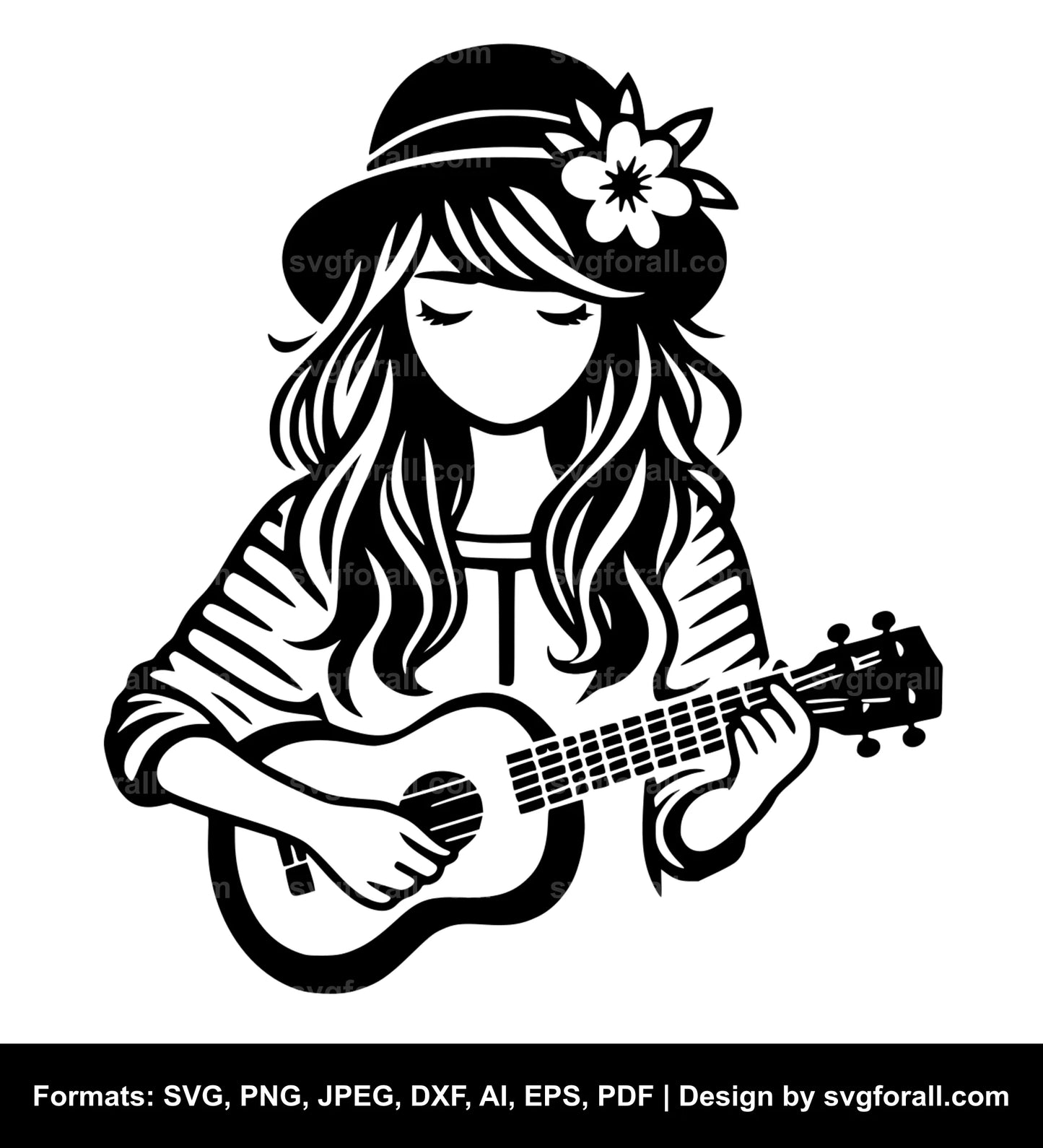 Girl With Ukulele SVG Vector