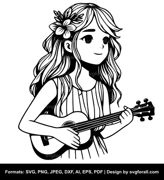 Girl With Ukulele Vector SVG