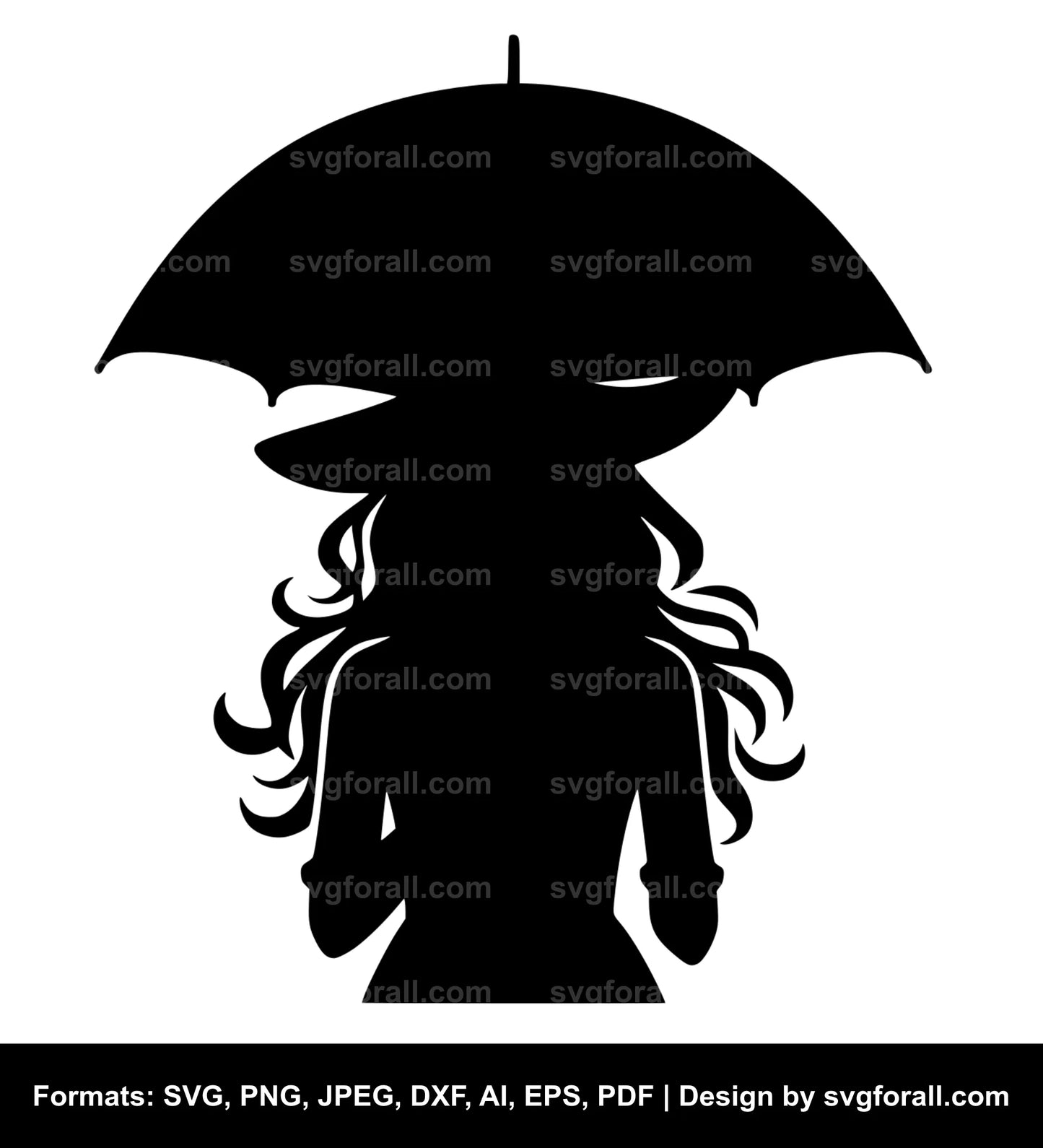 Girl With Umbrella Black SVG