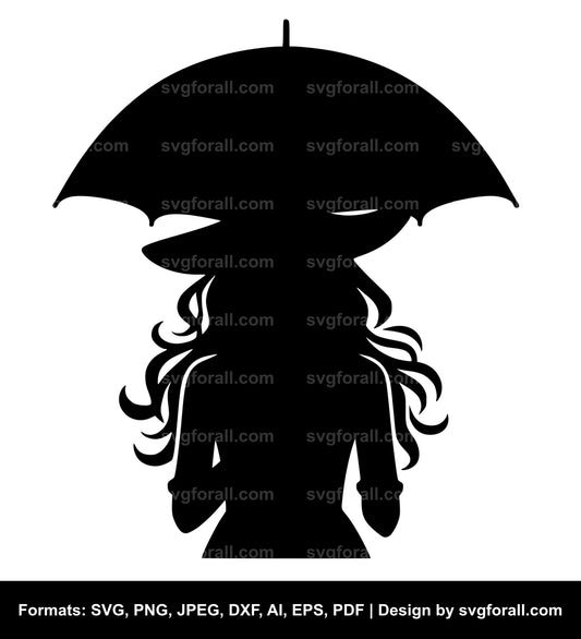 Girl With Umbrella Black SVG