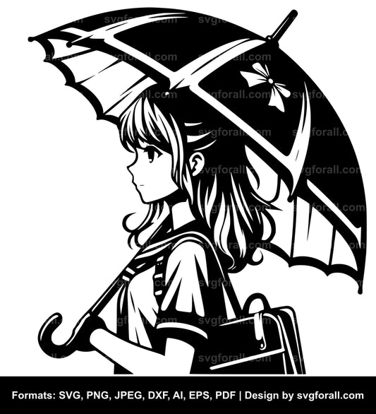 Girl With Umbrella SVG Design