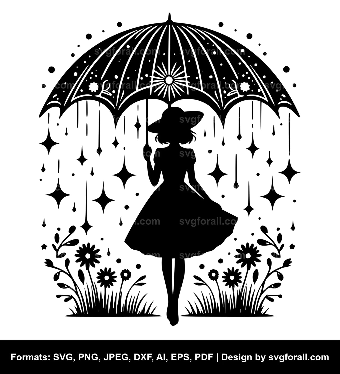 Girl With Umbrella SVG Vector