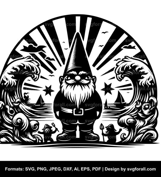 Gnome On Beach Black SVG