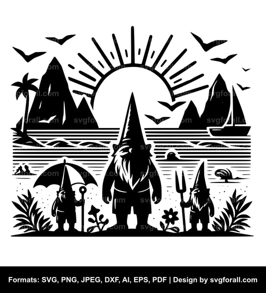 Gnome On Beach Cricut SVG