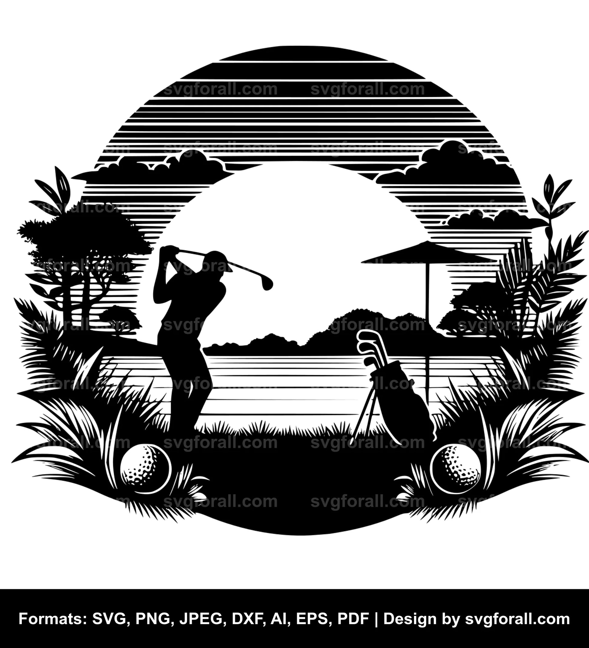 Golf Sunset SVG Vector