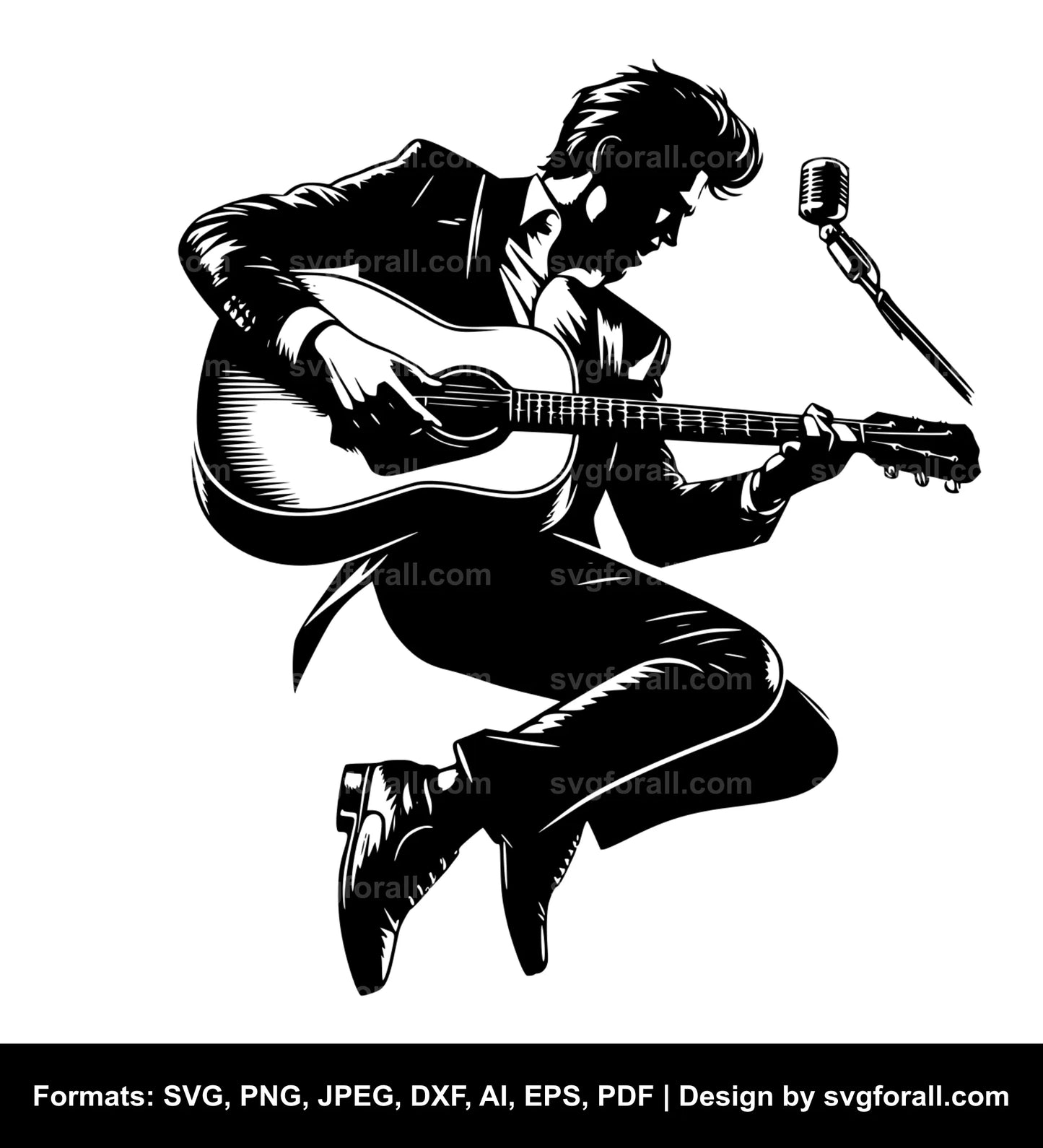 Guitar Player Jumping Black SVG